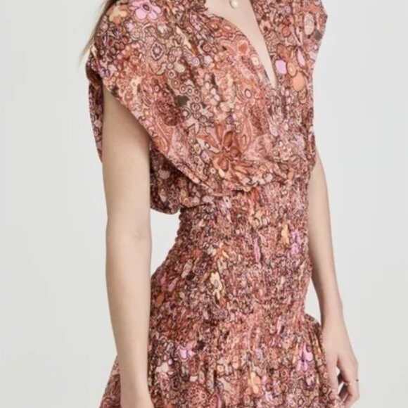 A.L.C. Carly Smocked Print Silk Mini Dress, Size 2 - Picture 10 of 14